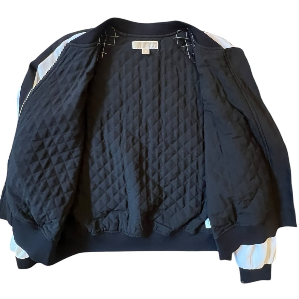 Michael Kors Black White Striped Full Zip Track Bomber Sporty Jacket Medium - Picture 3 of 10